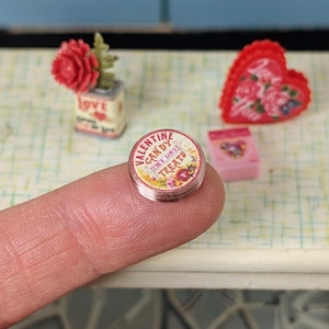 1:12  Valentine Candy Tin, Dollhouse Miniature Mini food for kitchen, pantry accessory, decor, package