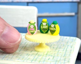 Dollhouse Miniature Lemon or lime juice bottle jar kitchen mini food and drink fruit accessory doll decor, 1:12 scale