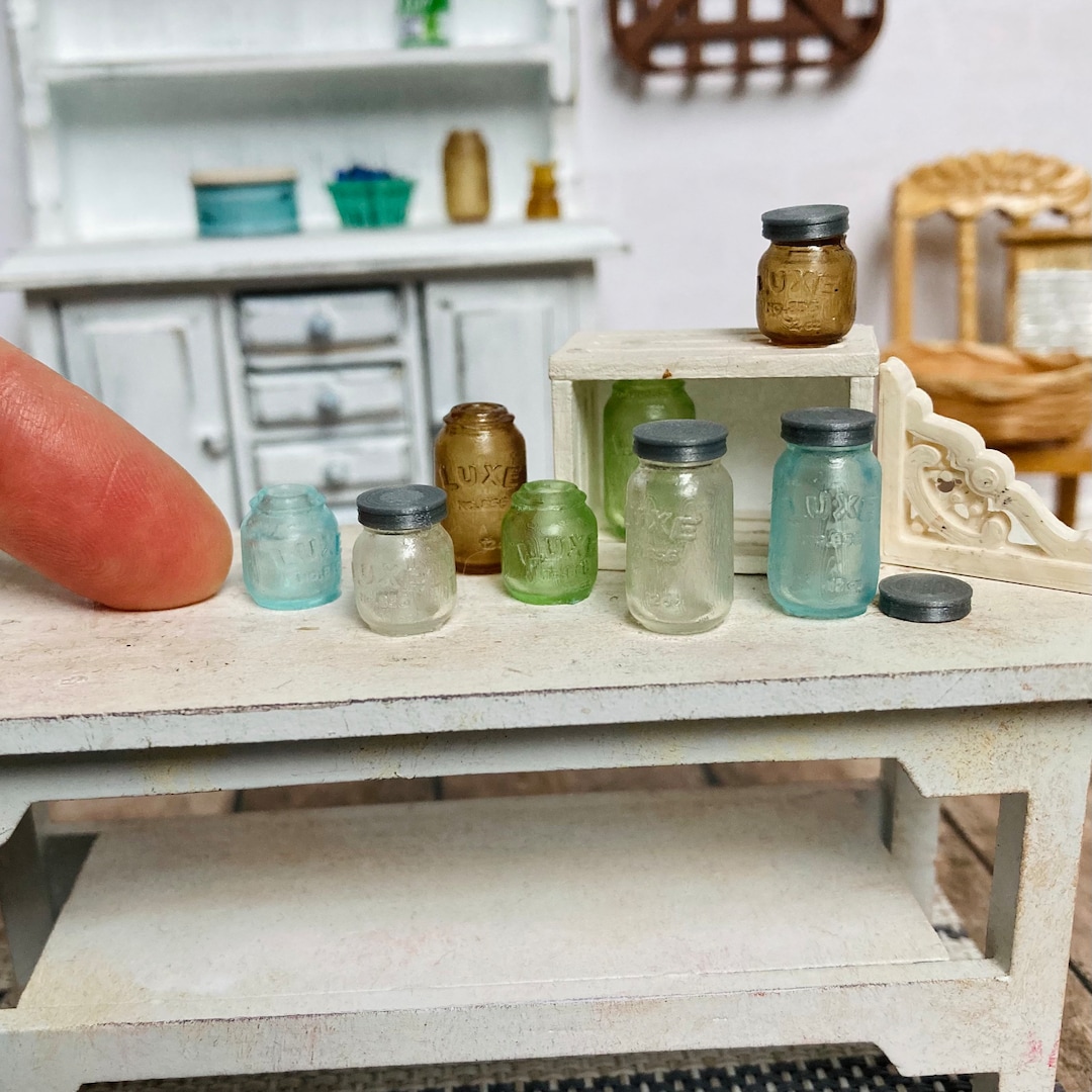 Dollhouse Miniature Blue Canning Jar Set Kitchen Mini Food Accessory