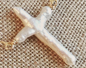 Solid Freshwater Pearl Cross Pendant And Chain