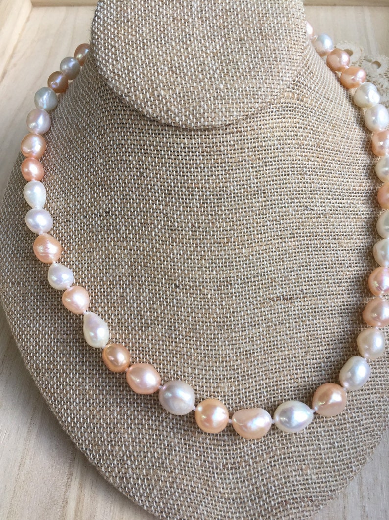 20\u201d Necklace Of Large Pink And White Freshwater Baroque Pearls