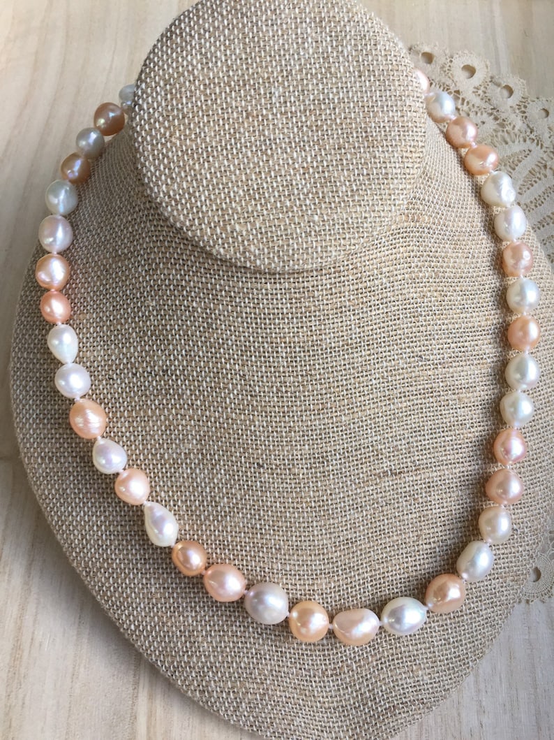 20\u201d Necklace Of Large Pink And White Freshwater Baroque Pearls