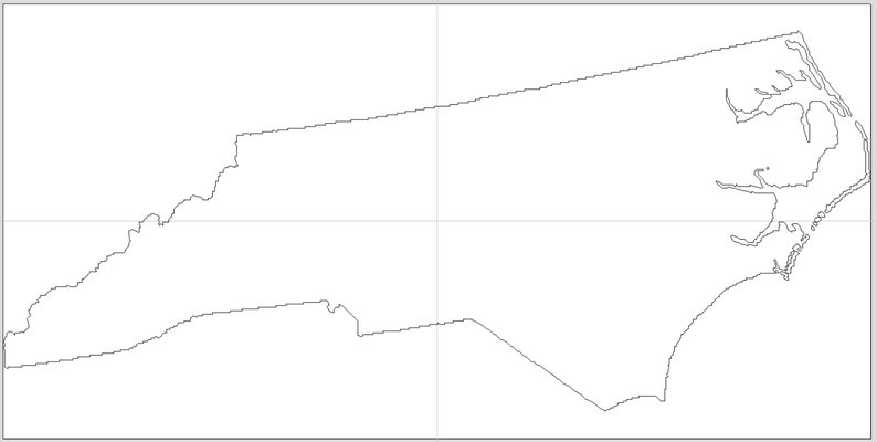 May include: Outline map of the state of North Carolina. The map is black and white and shows the state's borders and coastline.