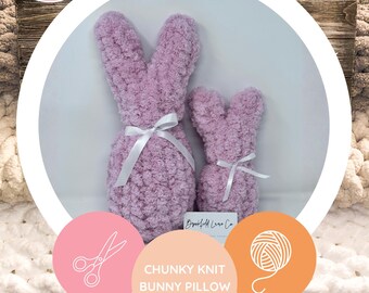 Chunky Knit Bunny Stuffie Pillow Decor Finger Knitting Video Tutorial Pattern