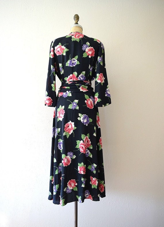 1940s Vintage SAYBURY Cold Rayon Black + Rose Flo… - image 2