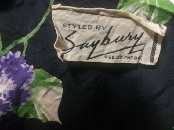 1940s Vintage SAYBURY Cold Rayon Black + Rose Flo… - image 5