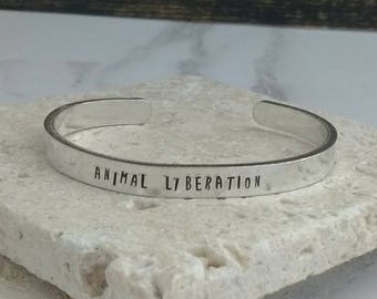 Animal liberation fun font bracelet - adjustable - handstamped - aluminium, copper, brass or sterling silver