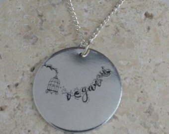 Vegan handstamped necklace - vegan necklace - jewelry - until every cage is empty - animal rights jewellery - 3cm pendant on 18" chain