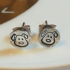 Dog face sterling silver stud earrings, handstamped jewellery, cat jewelry, vegan jewellery