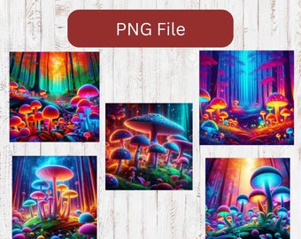Neon Mushroom PNG Sublimation Design File Psychedelic Mushroom Wall Art Digital Download