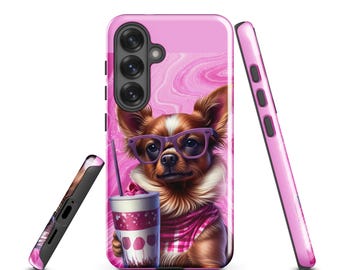Funda para Samsung con estampado de chihuahua rosa a cuadros – Un regalo adorable para las amantes de los perros