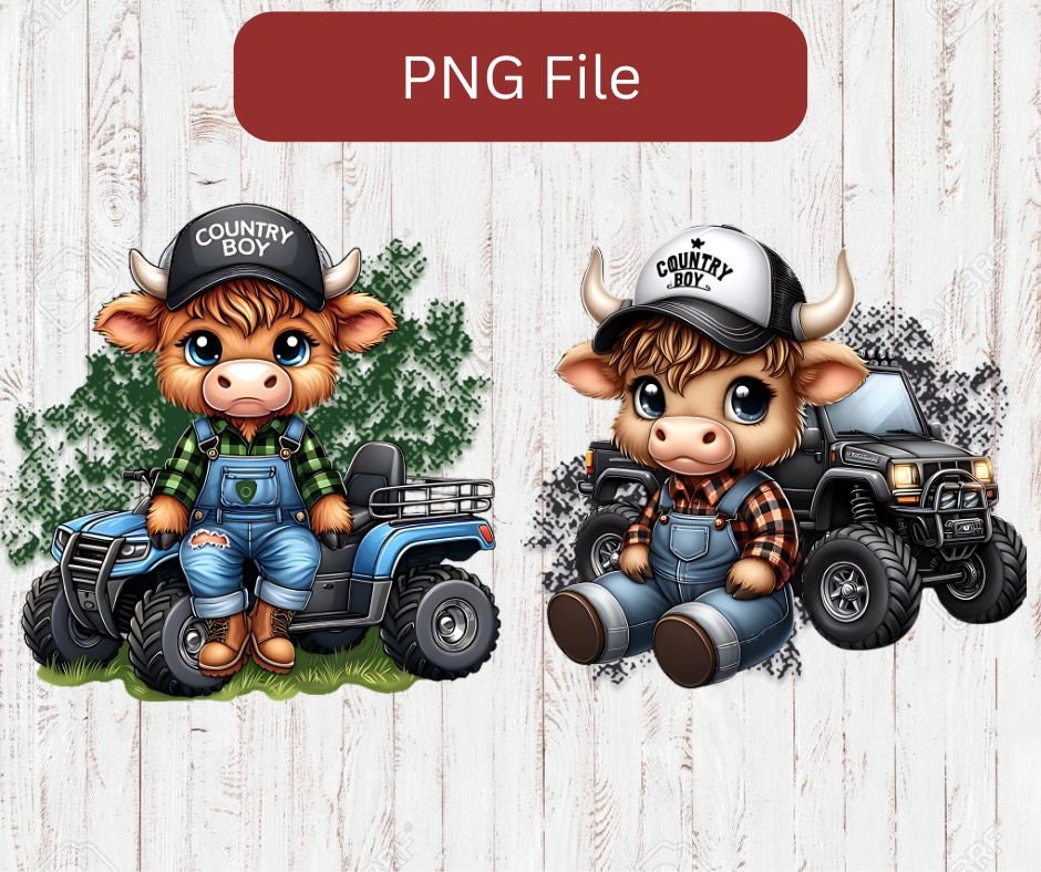 Country Boy Cow Highland Cow Bundle PNG Sublimation Design Files Cowboy ...