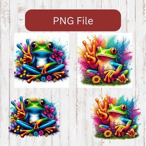 Rainbow Hippie Peace Frogs Colorful PNG Sublimation Design file