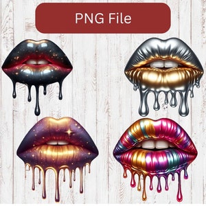 Dripping Lips Clip Art Style Bundle 300 DPI PNG for Sublimation Design Files Drippy Lip