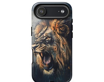 Funda resistente para iPhone® - Diseño de cabeza de león rugiente, estampado de melena de león para iPhone 16 y 17
