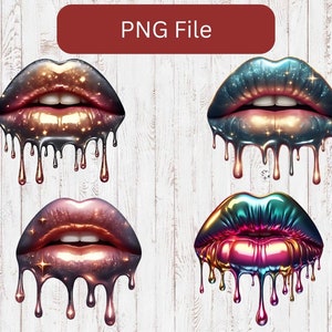 Dripping Lips Clip Art Style Bundle 300 DPI PNG for Sublimation Design Files Drippy Lip