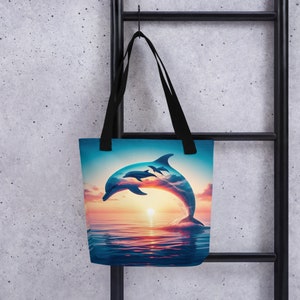 Springende Delphin-Doppelbelichtungs-Sonnenuntergang-Taschentasche
