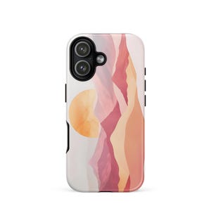 Wytrzymałe etui „Pustynny zachód słońca, góra, wschód słońca” na iPhone’a® w minimalistycznym stylu wektorowym, iPhone’a 16 17