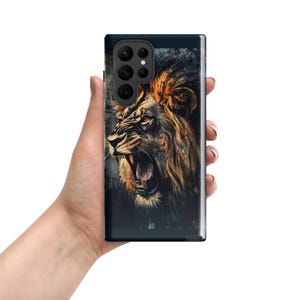 Samsung® 用タフケース - たてがみプリントの吠えるライオンの頭、丈夫でスタイリッシュな携帯電話保護、動物プリントアクセサリー