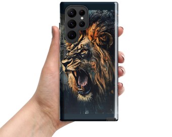 Funda resistente para Samsung® - Impresión de cabeza de león rugiente con melena, protección duradera y elegante para el teléfono, accesorios con estampado animal