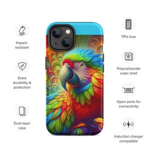 Tough Case for iPhone® - Jeweled Macaw Parrot Design, Tropical Birds Phone Cover, Durable & Stylish Protections