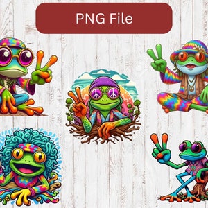 Tye Dye Hippie Frog PNG Colorido PNG Sublimación Diseño archivo Peace Frog