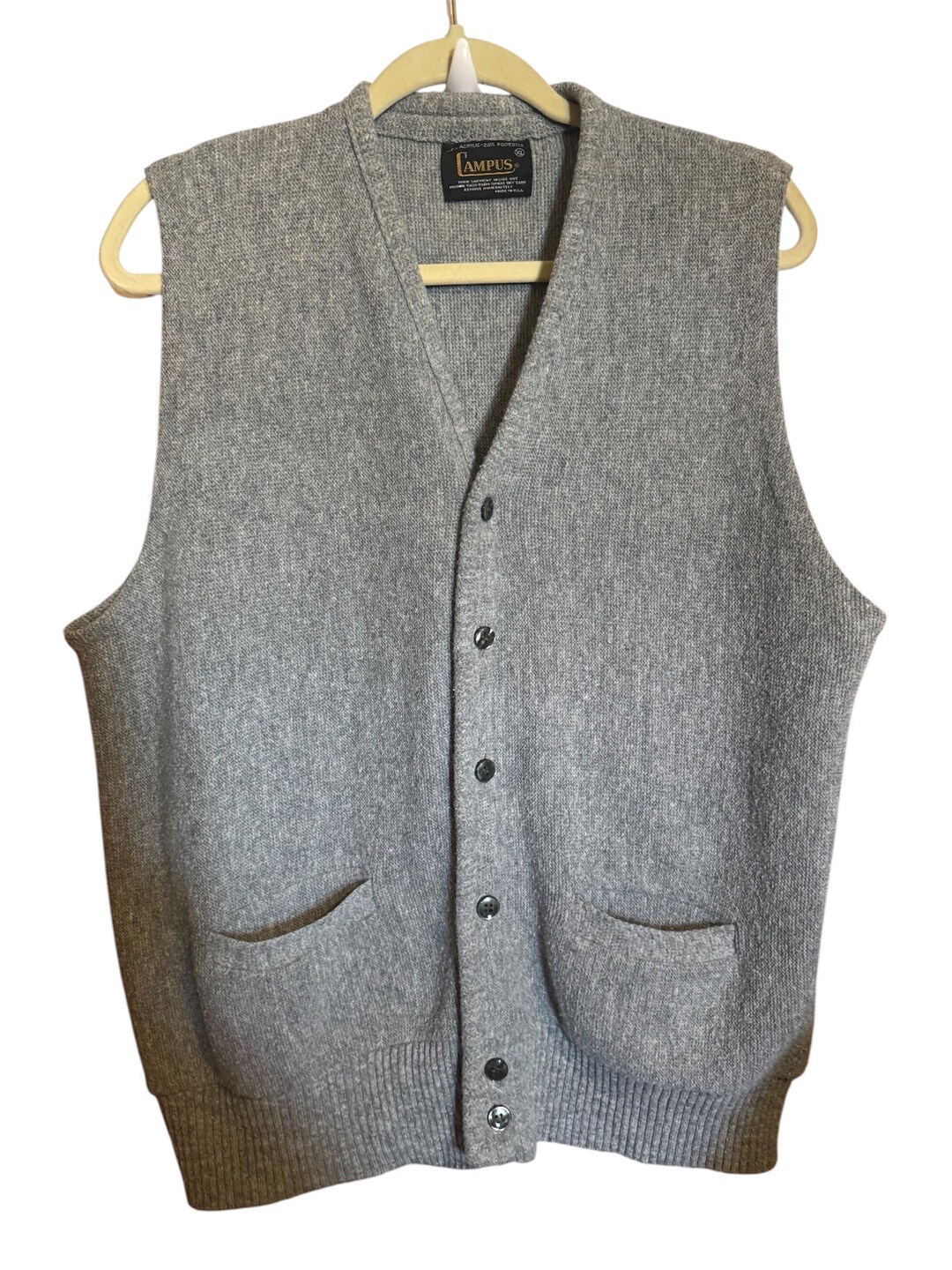 Vintage Campus Orion Men’s 60s Buttoned 1960s Grey Sweater Vest Large ...