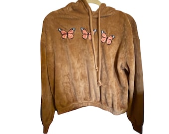 Mächtig fein 90er Jahre y2k Cropped. Schmetterling gestickte Applikation Medium Hoodie Top