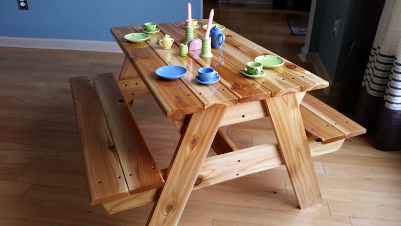 Hand Crafted Kids Cedar Picnic Table New and Improved image 9