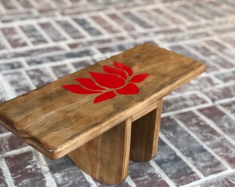 Hand Made Walnut Stain Pi Meditation Bench With Lotus Flower