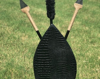 Handcrafted Black Crocodile Shield-and-Spear