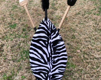 Zebra Handcrafted Print African Spear and Sheild with Jute Wrapping