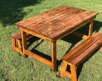 Handcrafted Kids Cedar Table with Benches
