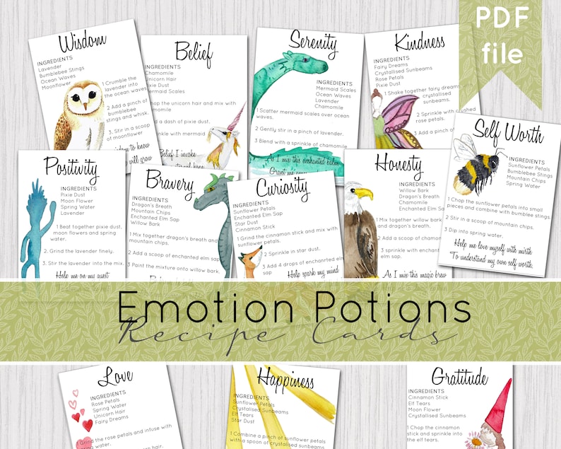 Emotion Potion Recipe Cards 12 Magic Potion Recipes DIGITAL DOWNLOAD image 1