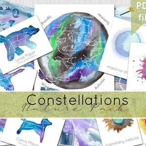 Pack nature constellations | Journal de la nature à l'aquarelle | Programme scolaire à domicile | TÉLÉCHARGEMENT NUMÉRIQUE