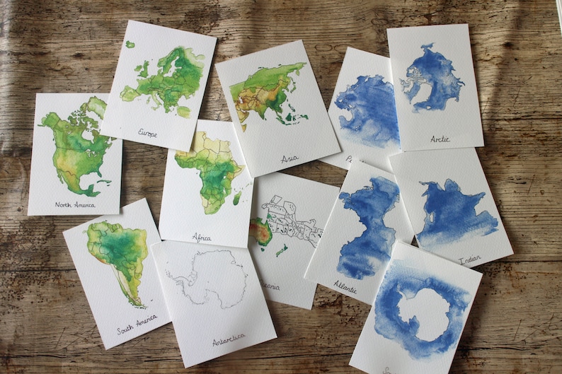 continents oceans flashcards etsy