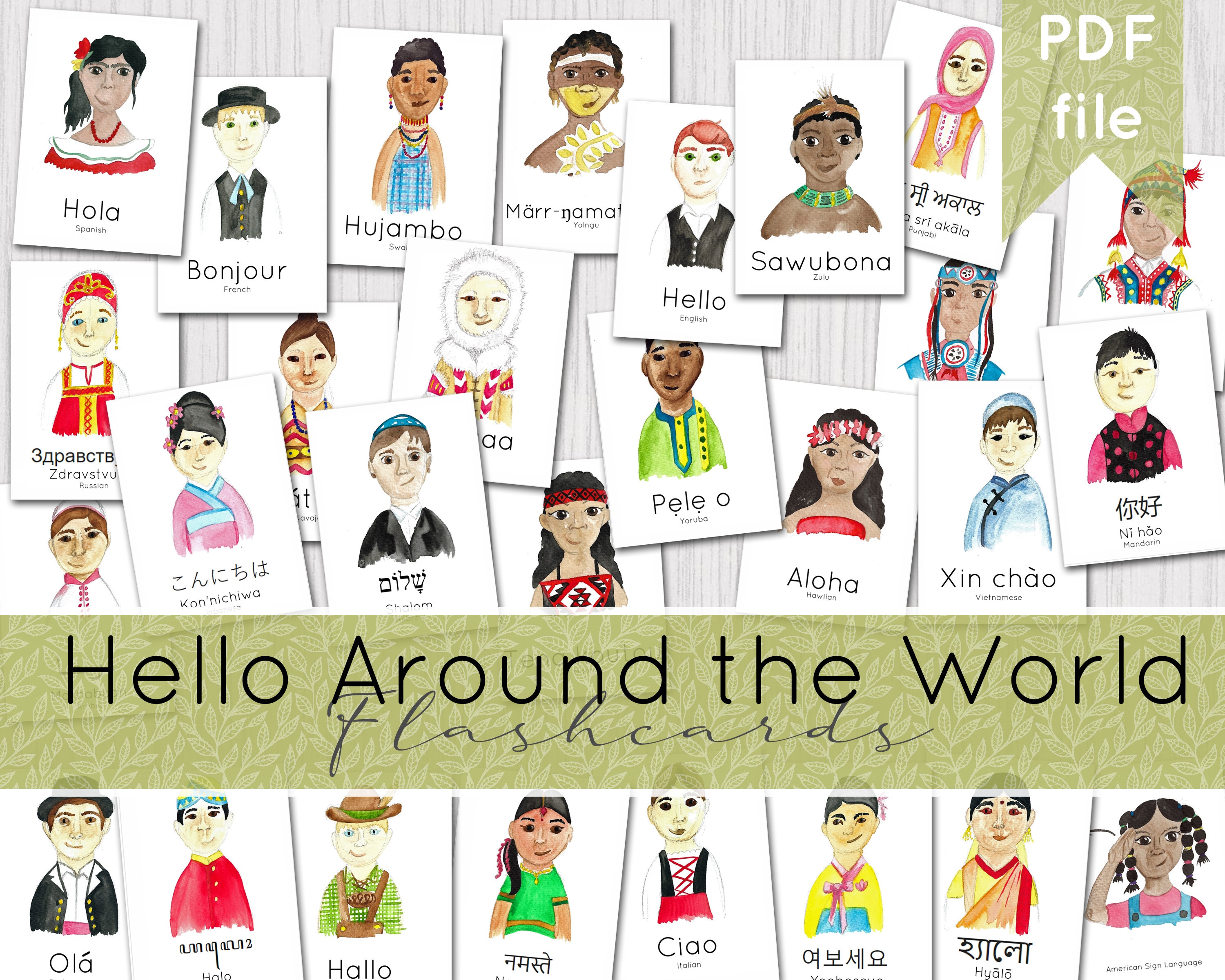 Hello Around the World Flashcards Multicultural Language Etsy UK