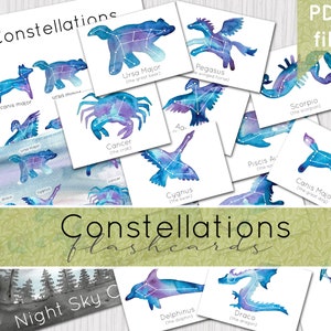 Constellation Watercolour Flashcards | Printable Digital Download Educational Resource | DIGITAL DOWNLOAD