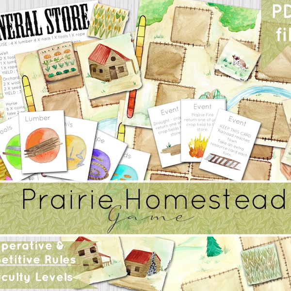 Juego imprimible Prairie Homestead / Juego de mesa histórico para imprimir y jugar