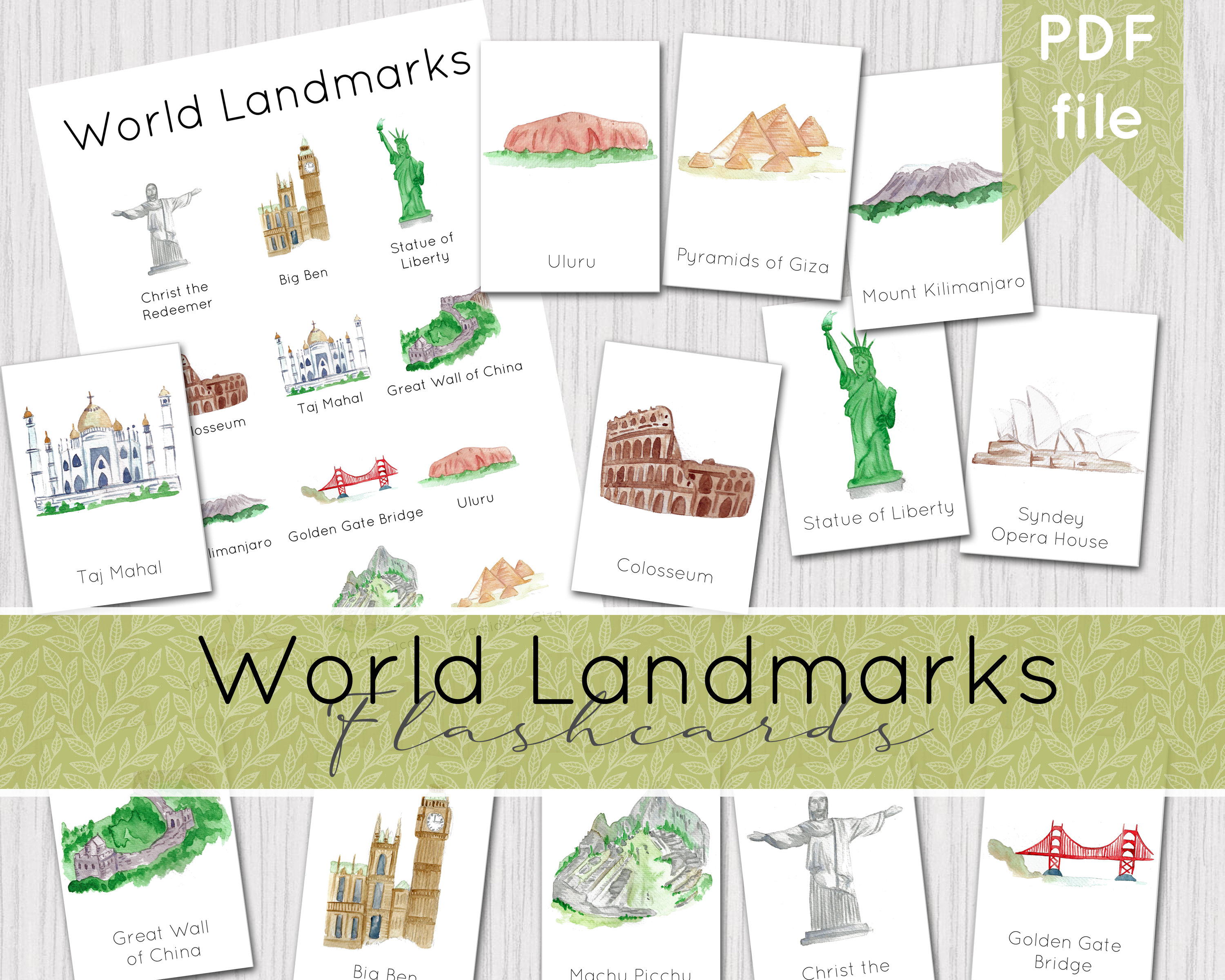 World Landmarks Printable Flashcards INSTANT DOWNLOAD | Etsy