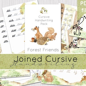 Cursive Handwriting Practice Pack | Woodland Friends Joined Writing Pack | DIGITAL DOWNLOAD