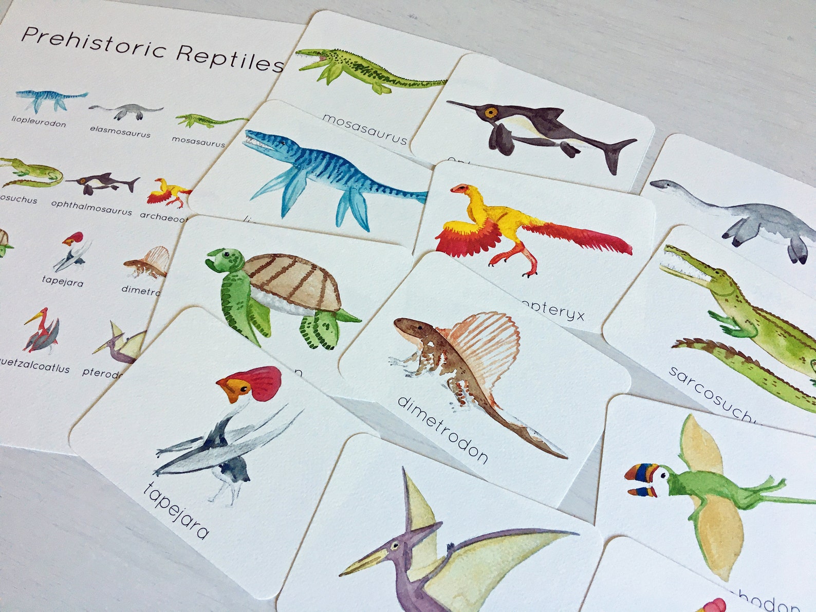 Prehistoric Reptile Printable Flashcards Marine and Flying Etsy