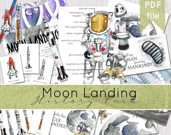 Man on the Moon History Pack | Lunar Mission, Astronaut, Apollo 11, Neil Armstrong Posters | Homeschool Resources | DIGITAL DOWNLOAD