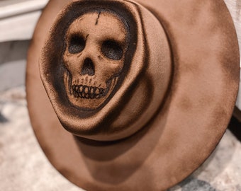 Levi: Skull Crown Shape Men’s Hat . Hand Shaped Hat, Burned hat, Cowboy Hat, Western Hat, custom cowboy hat. Skull, Head, Face, Crown, Mens.