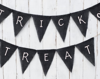 Trick or Treat Burlap Banner, Flag, Bunting, Pennant...Photo Prop...Halloween/Fall  Decoration...Home Decoration, Photo Prop, Holiday Decor