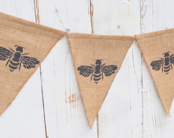 5 pennant Queen Bee Burlap Banner, Flag, Bunting, Pennant...Photo Prop...Home Decoration...Baby Shower, Children's Room, Nature themed