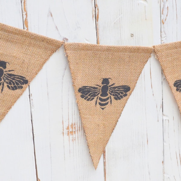 5 pennant Queen Bee Burlap Banner, Flag, Bunting, Pennant...Photo Prop...Home Decoration...Baby Shower, Children's Room, Nature themed