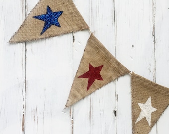 4th of July USA American Burlap Banner, Flag, Bunting, Pennant...Photo Prop...Home Decoration... Patriotic themed