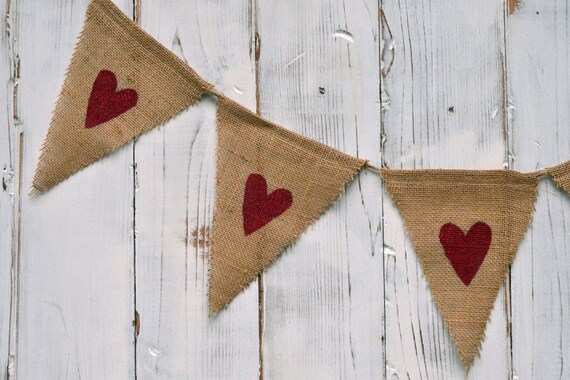 Red Heart Burlap Banner Flag Bunting Pennant...photo | Etsy