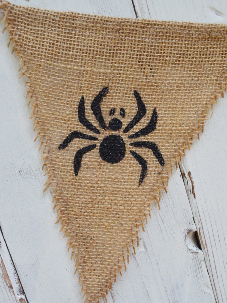 SPIDER Burlap Banner, Flag, Bunting, Pennant...Photo Prop...Halloween/Fall Decoration...Home Decoration, Photo Prop, Holiday Decor image 3